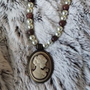 One of a Kind Vintage Inspired Beaded Cameo Necklace